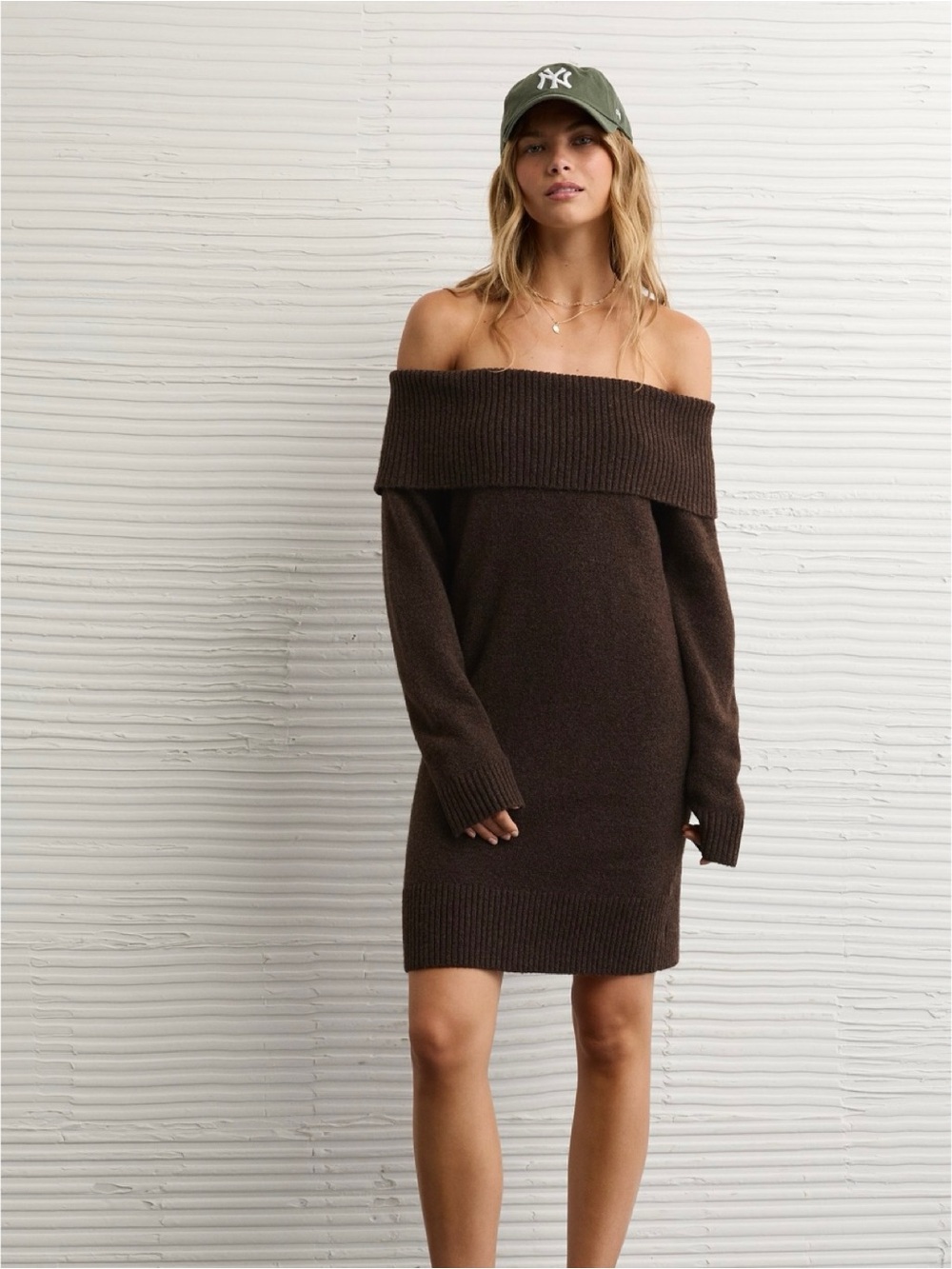 NWT American Eagle brown off-the-shoulder mid-thigh sweater dress (XXL)
